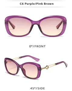 Lunettes de soleil œil de chat violettes avec verres dégradés et détails en métal doré