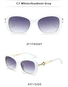 Détail des lunettes de soleil papillon blanches avec branches en métal doré ajouré