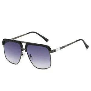 Men's retro square aviator sunglasses with purple gradient lenses and metal frames