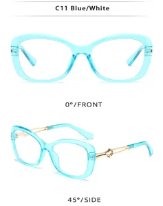 Détails de lunettes de soleil œil-de-chat bleu clair avec charnière en métal doré