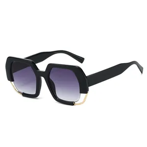 Oversized Geometric Hexagon Sunglasses For Women Men Fashion Vintage UV400 Protection Alloy PC Frame Gradient Lens Shades Glasses