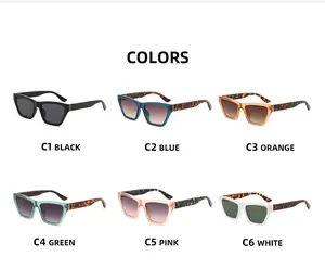 Grid display showing various color options for cat-eye square frame fashion sunglasses