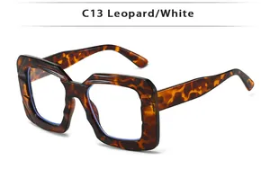 Detail view of square leopard print glasses frames with blue light blocking lenses