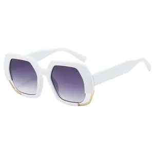 2025 Fashion oversized hexagonal white sunglasses with purple gradient lenses for UV protection