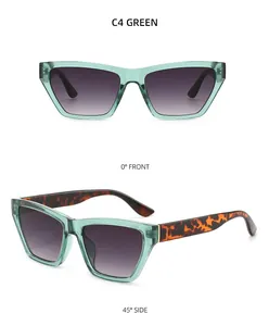 Cat eye sunglasses with transparent green frames and leopard print temples, C4 Green color