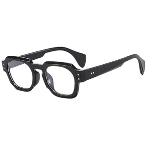 Retro black polygonal chunky frame sunglasses with silver rivets for men and women