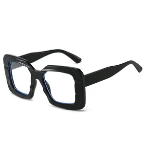 Square black geometric textured sunglasses for women with UV400 protection and thick frames