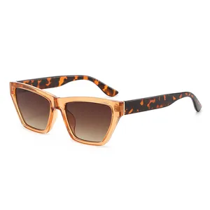 Retro square sunglasses with transparent tea frames and leopard print tortoiseshell temples