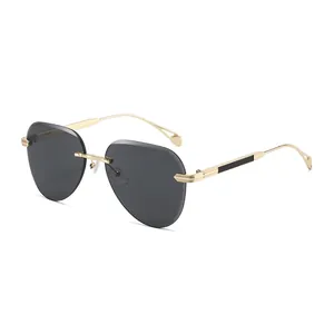 Mode Randloze Aviator Zonnebril Metalen Frame UV400 Gradiënt Lenzen Trendy Straatfotografie Unisex Zonnebril