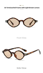 Detail view of oval tortoise shell sunglasses with silver metal accents and brown lenses