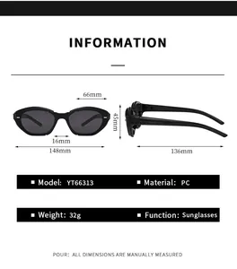 Detailed size guide for YT66313 cat eye sunglasses with frame width 148mm and 32g weight