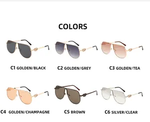Vue détaillée de six variantes de lunettes de soleil pilote avec décors de cœur en métal