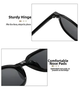 Detail view of sturdy metal hinges and integrated comfortable nose pads on black sunglasses