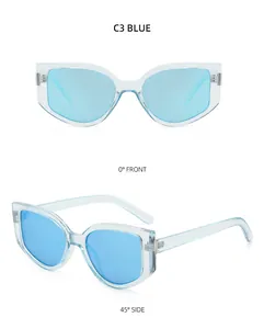 Lunettes de soleil œil-de-chat C3 Blue avec monture transparente bleu clair et verres