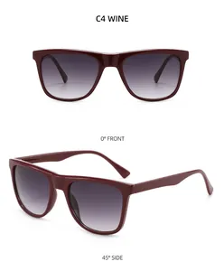 Detailed front and side views of square wine red sunglasses with gradient lenses