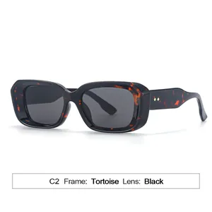 Classic tortoise shell rectangle sunglasses with black lenses and gold rivet accents