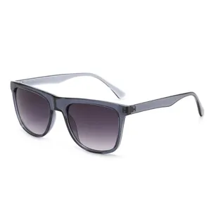 Fashionable oversized square sunglasses with grey translucent frames and gradient lenses