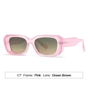 Pink rectangular sunglasses with green brown gradient lenses for women stylish eyewear