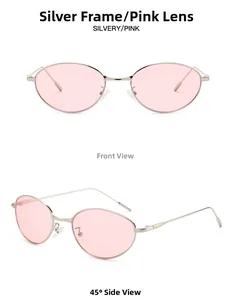 Détails macro des lunettes de soleil œil-de-chat ovales avec monture argentée