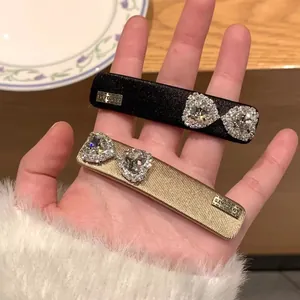 Korean Sweet Heart Rhinestone Bow Hair Clip For Women Fabric Wrapped Barrette Headwear Elegant Styling Jewelry Accessory