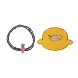 Cute cartoon chicken and carrot hair ties for girls featuring elastic band and fabric patches
