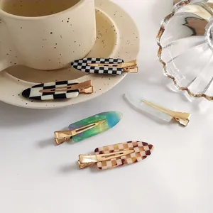 Lot de 5 pinces à cheveux tendance à motif damier et marbre avec clip doré