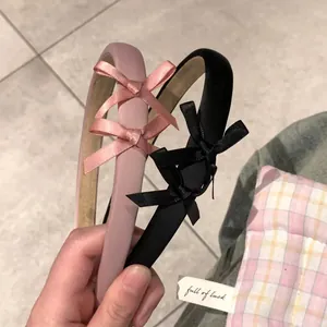 Serre-têtes en velours rose et noir avec nœuds en satin, style doux et vintage