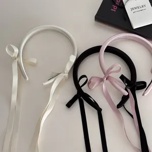 Retro satin bow headband set in cream, black and pink with sweet elegant ribbons