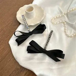 Pinza para el Cabello con Lazo de Satén Negro Elegante con Adorno de Strass Accesorios para el Cabello Estilo Francés Retro para Mujer Fiesta Uso Diario