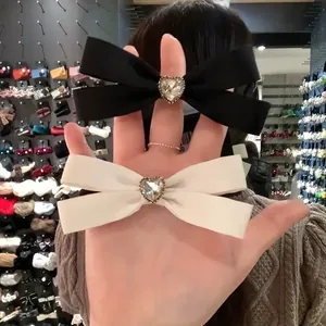 Elastico per Capelli con Fiocco in Raso Dolce con Strass a Cuore Stile Coreano Elegante Scrunchie per Capelli alla Moda