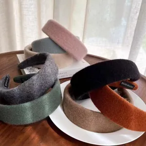 Elegant wide wool felt headband for women in multiple colors with handmade label