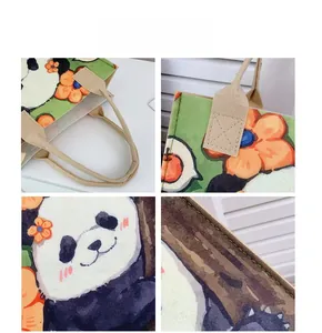 Detailed view of panda felt tote bag showing sturdy reinforced handles and fine texture