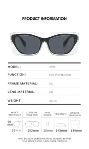 Guide des tailles pour lunettes œil de chat 3995 avec dimensions précises du cadre