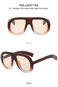 Front and side views of tea-light tea oversized square flat top sunglasses