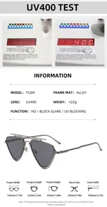 Détails des lunettes de soleil triangle en métal avec verres UV400 et dimensions