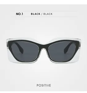 Gros plan de lunettes de soleil œil-de-chat avec monture transparente et bord interne noir