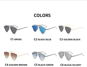Grille détaillée de lunettes de soleil triangle à double pont en six couleurs
