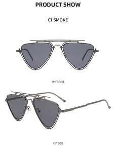 Vues de face et de profil à 45 degrés des lunettes de soleil à double pont fumé