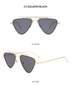 Double vue de lunettes aviateur triangulaires avec monture dorée et verres noirs