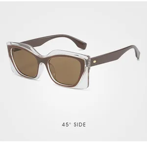 Vue détaillée à 45 degrés de lunettes de soleil œil-de-chat avec monture transparente
