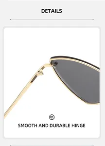 Detailed close-up of the smooth and durable metal hinge on these geometric sunglasses