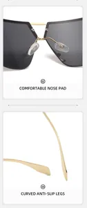 Detail of comfortable nose pads and gold curved anti-slip legs on fashion sunglasses