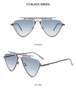 Détails de lunettes triangle à double pont en noir C5 et dégradé de vert