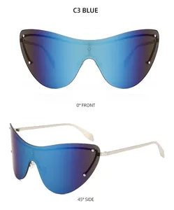 Vue de face et de profil à 45 degrés des lunettes de soleil sport C3 Blue à effet miroir