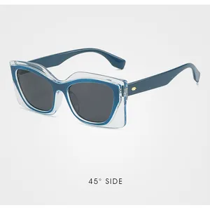 Vue détaillée de côté à 45 degrés de lunettes de soleil œil de chat à monture double