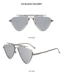 Détails des lunettes aviateur C6 à double pont triangulaire avec monture en métal noir