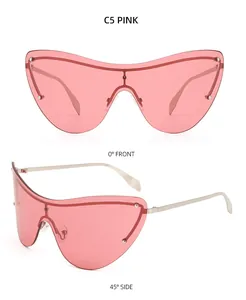 Lunettes de soleil monobloc roses montrant les vues de face et de profil à 45 degrés
