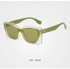 Détail de vue à 45 degrés avec monture vert olive et charnières en métal doré
