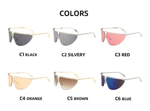 Selection of six vibrant oversized shield sunglasses in various frame and lens colors
