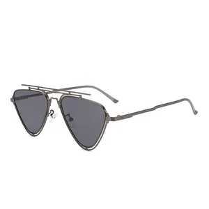 Lunettes de Soleil à Double Pont Triangle à la Mode pour Femmes Hommes Punk Monture en Métal UV400 Pilot Street Party